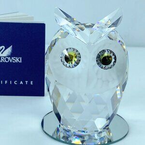 Swarovski Austria Silver Crystal Large Owl 2.5 inches Frosted Face 7636 COA S91